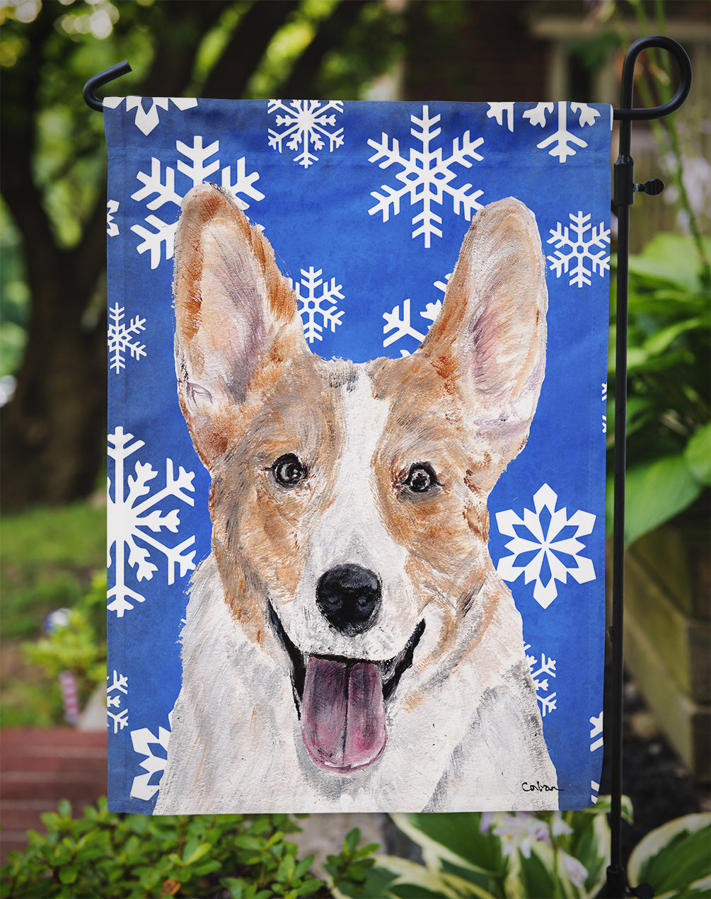 Cardigan Corgi Winter Snowflakes Garden Flag - Outdoor Decorative Yard Flag SC9768GF