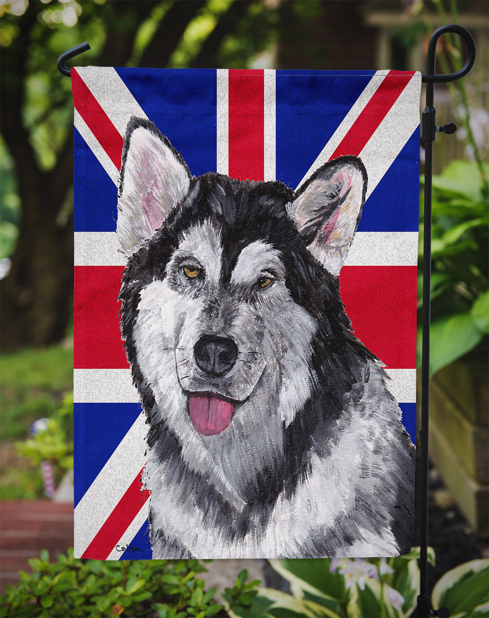 Alaskan Malamute with English Union Jack British Flag Garden Flag - Outdoor Decorative Yard Flag SC9815GF