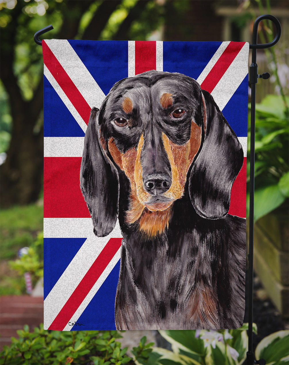 Dachshund with English Union Jack British Flag Garden Flag - Outdoor Decorative Yard Flag