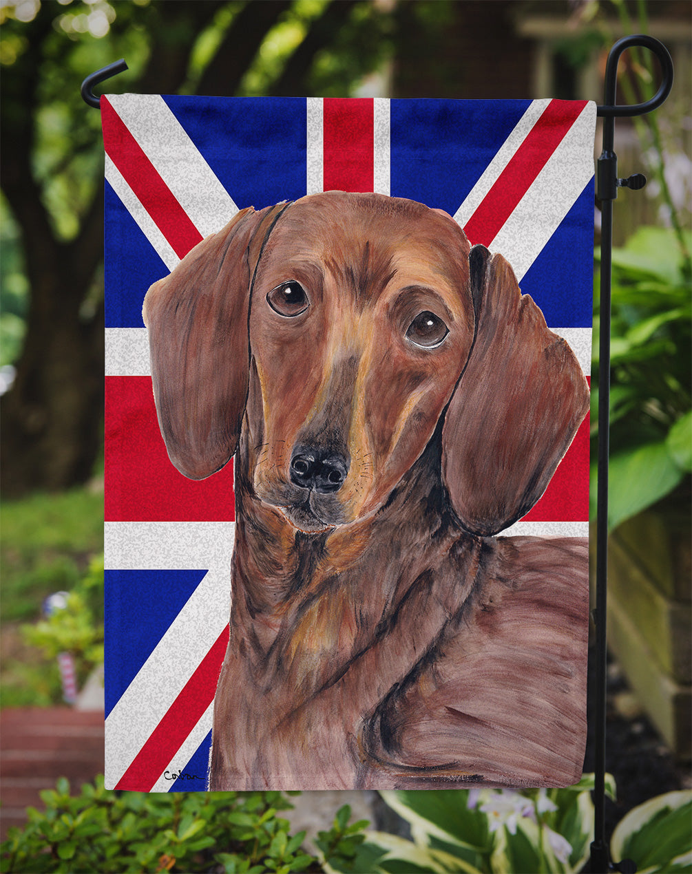 Dachshund with English Union Jack British Flag Garden Flag - Outdoor Decorative Yard Flag