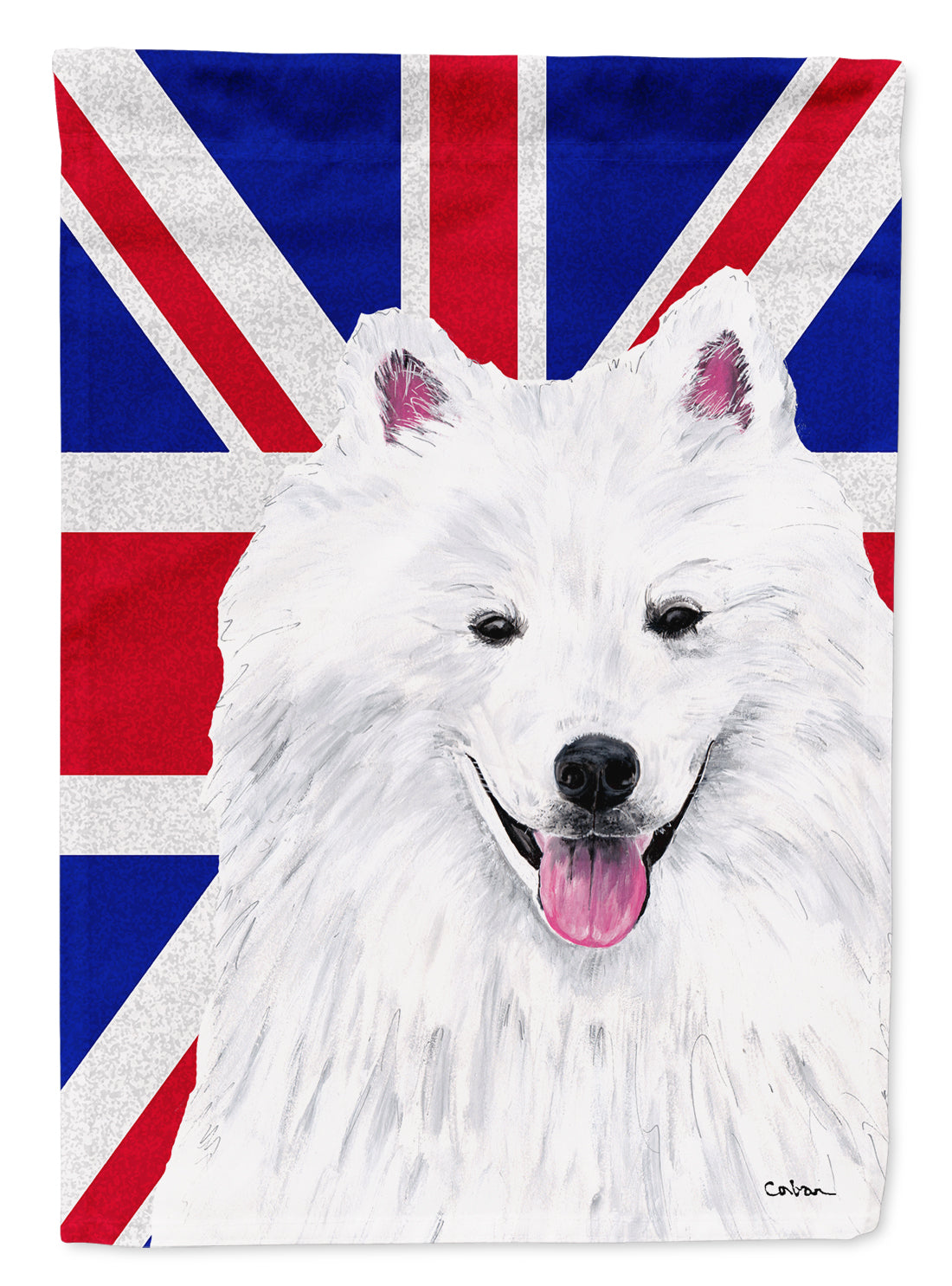 American Eskimo with English Union Jack British Flag Flag Canvas House Size SC9836CHF