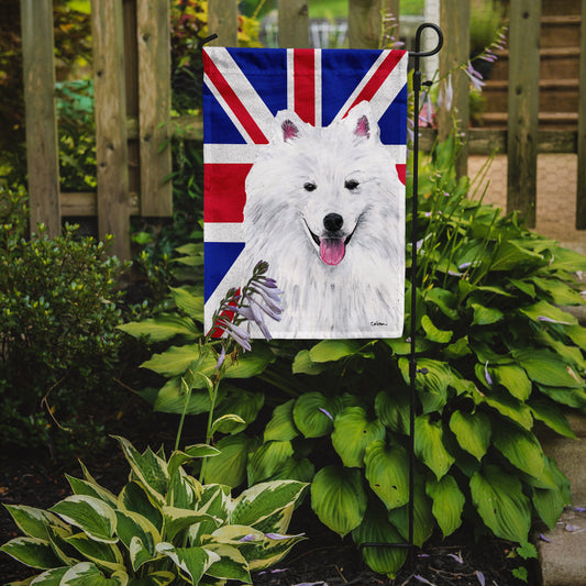 American Eskimo with English Union Jack British Flag Garden Flag - Outdoor Decorative Yard Flag