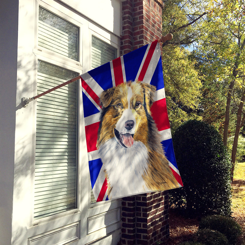 Australian Shepherd with English Union Jack British Flag Flag Canvas House Size SC9854CHF