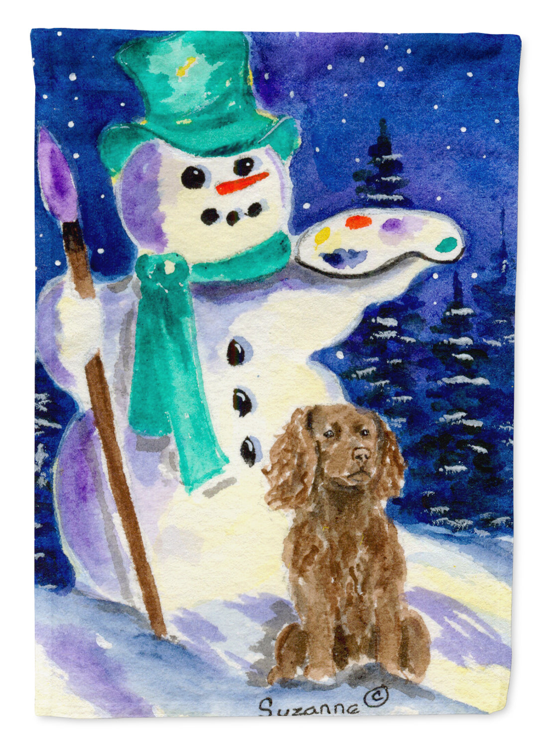 Artist Snowman with Boykin Spaniel Garden Flag – Decorative Outdoor Yard Flag