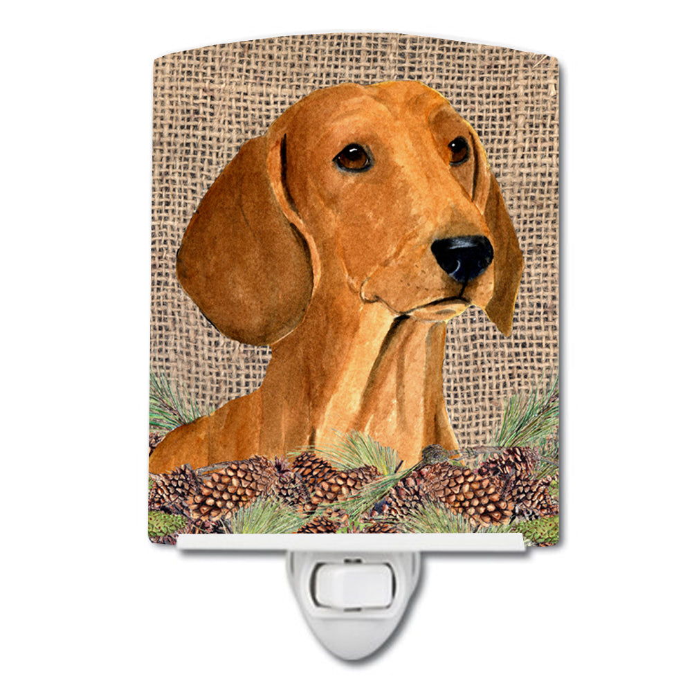 Dachshund on Faux Burlap with Pine Cones Ceramic Night Light SS4078CNL