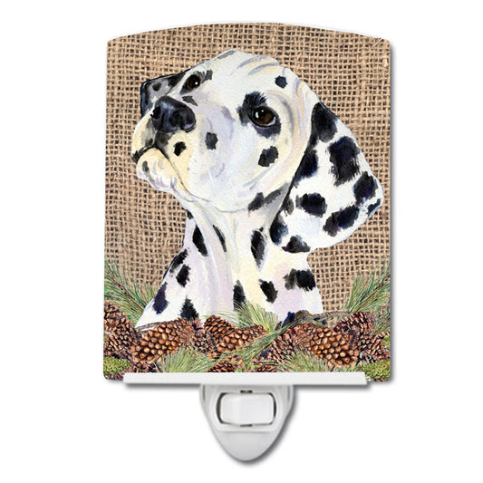 Dalmatian on Faux Burlap with Pine Cones Ceramic Night Light SS4083CNL
