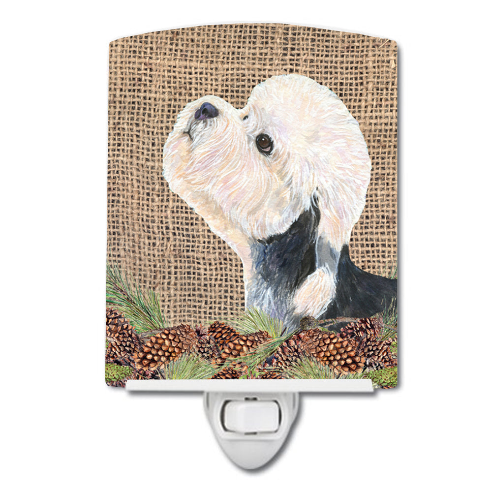 Dandie Dinmont Terrier on Faux Burlap with Pine Cones Ceramic Night Light SS4092CNL