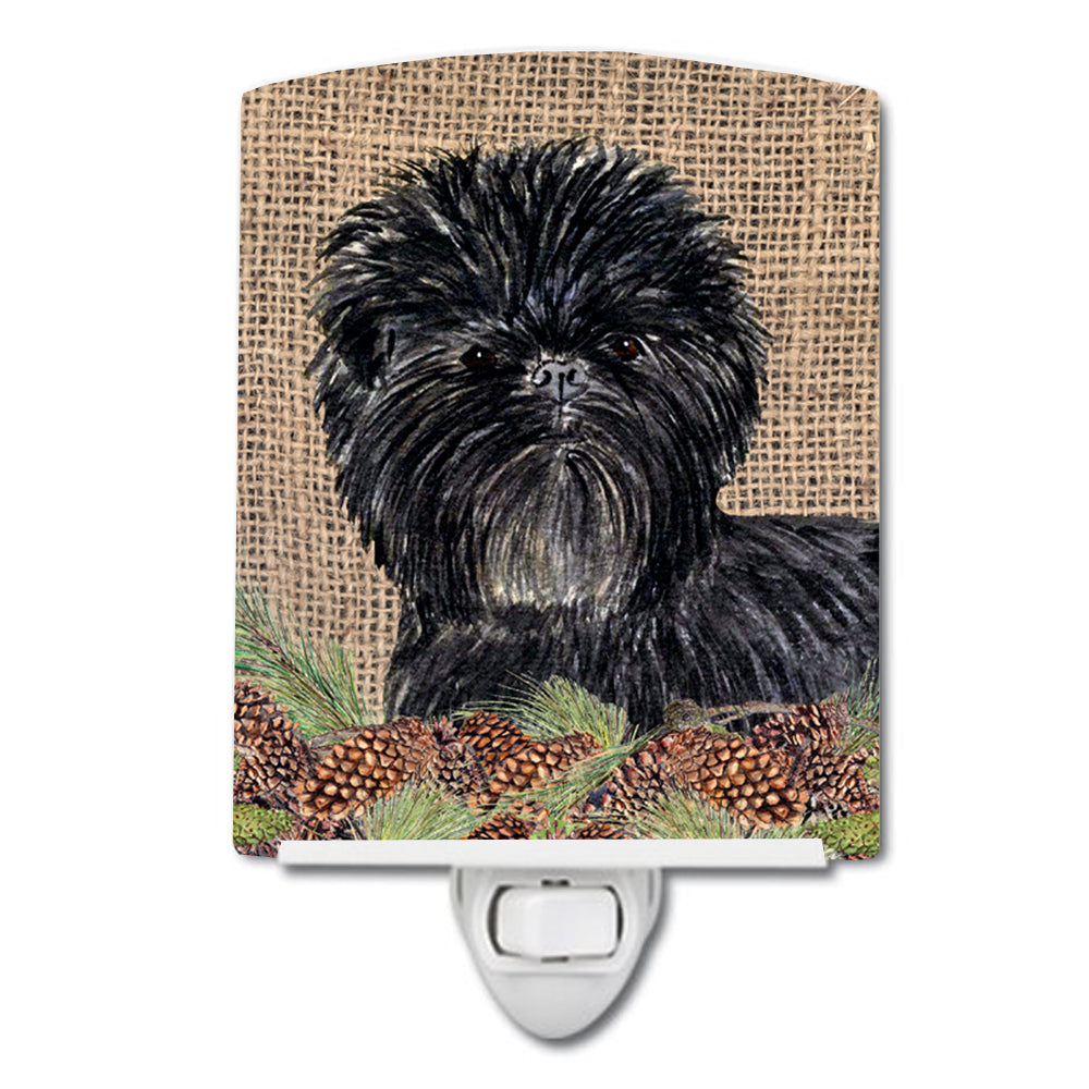 Affenpinscher on Faux Burlap with Pine Cones Ceramic Night Light SS4100CNL