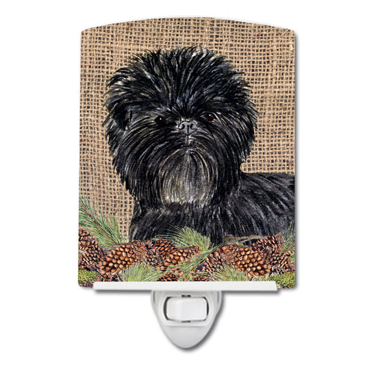 Affenpinscher on Faux Burlap with Pine Cones Ceramic Night Light SS4100CNL