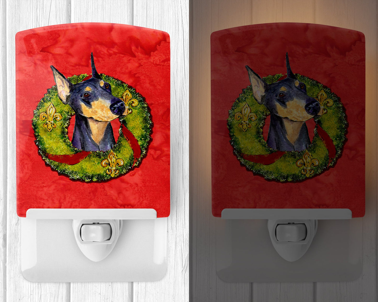Doberman Cristmas Wreath Ceramic Night Light SS4184CNL