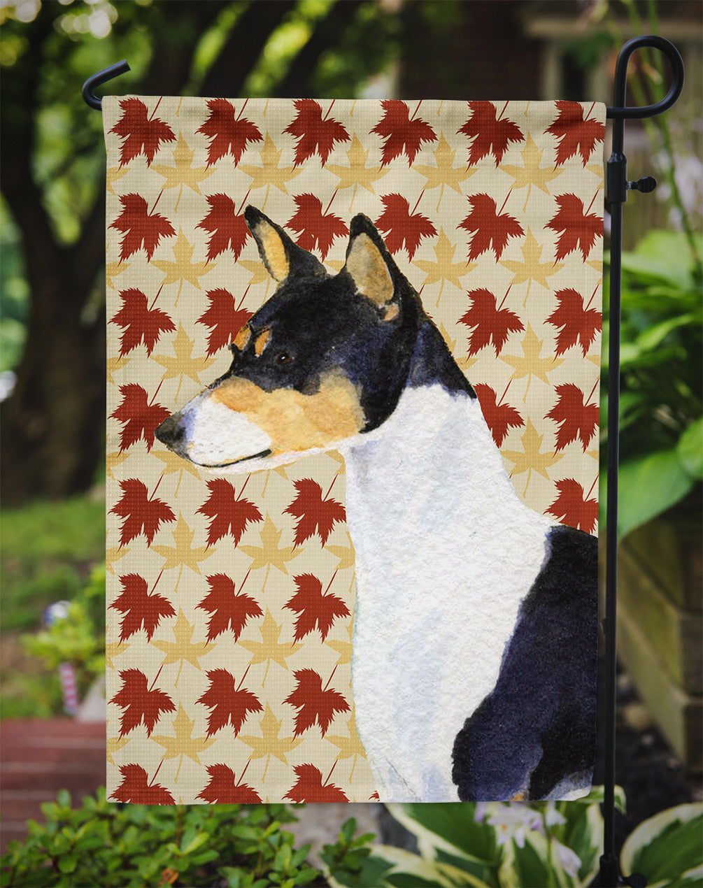 Basenji Fall Leaves Portrait Garden Flag – Decorative Outdoor Yard Flag