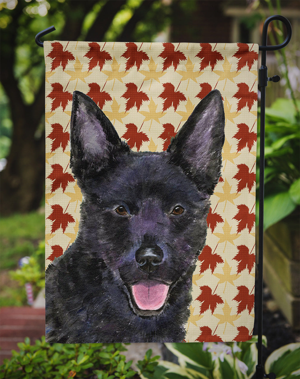 Australian Kelpie Fall Leaves Portrait Garden Flag – Decorative Outdoor Yard Flag