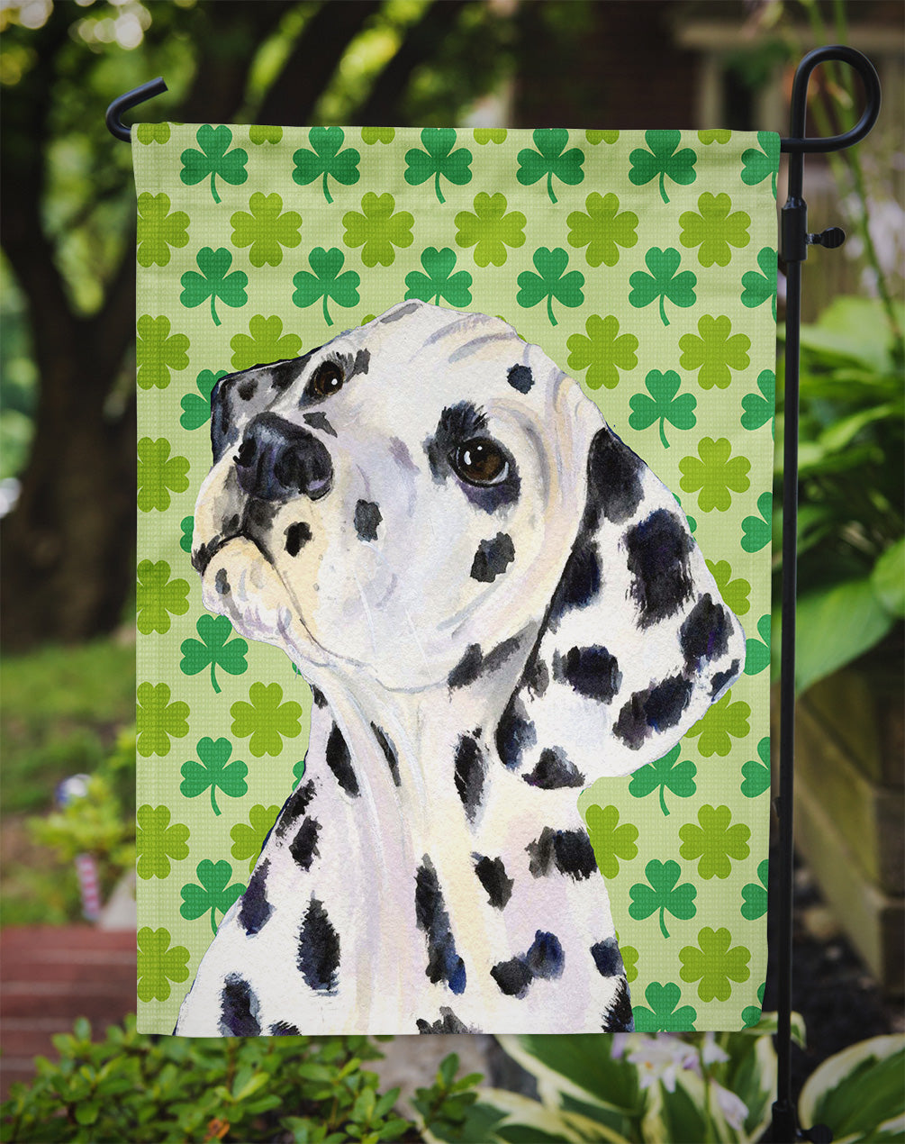 Dalmatian St. Patrick's Day Shamrock Portrait Garden Flag – Decorative Outdoor Yard Flag