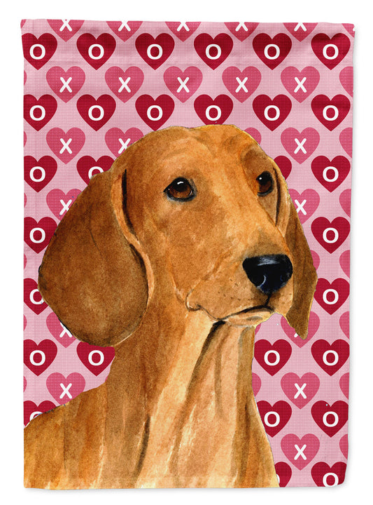 Dachshund Hearts Love and Valentine's Day Portrait Garden Flag – Decorative Outdoor Yard Flag