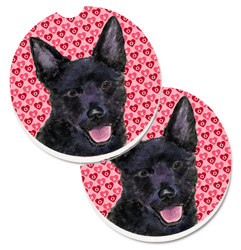 Australian Kelpie Hearts Love Valentine's Day Car Coasters – Set of 2 - Absorbent Stone with Fun & Functional Artwork SS4498CARC