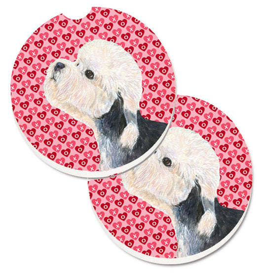 Dandie Dinmont Terrier Hearts Love Valentine's Day Car Coasters – Set of 2 - Absorbent Stone with Fun & Functional Artwork SS4503CARC