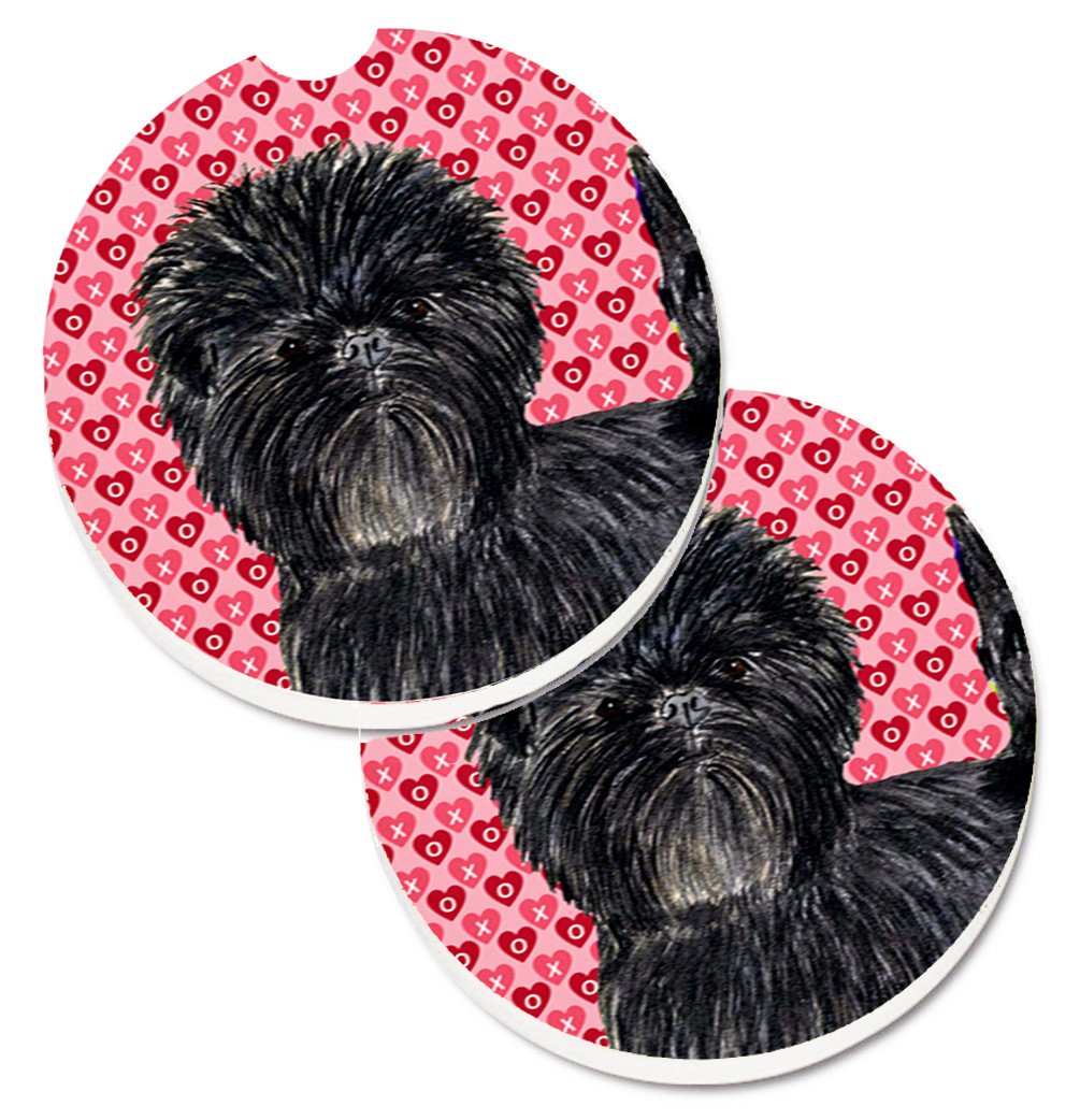Affenpinscher Hearts Love and Valentine's Day Portrait Car Coasters – Set of 2 - Absorbent Stone with Fun & Functional Artwork SS4511CARC