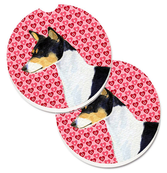Basenji Hearts Love and Valentine's Day Portrait Car Coasters – Set of 2 - Absorbent Stone with Fun & Functional Artwork SS4514CARC