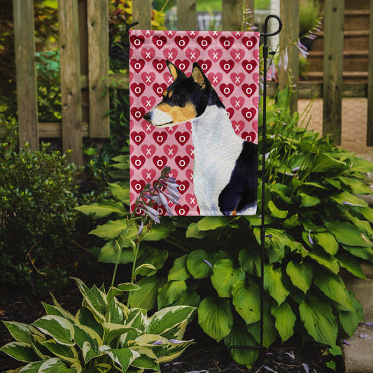 Basenji Hearts Love and Valentine's Day Portrait Garden Flag – Decorative Outdoor Yard Flag