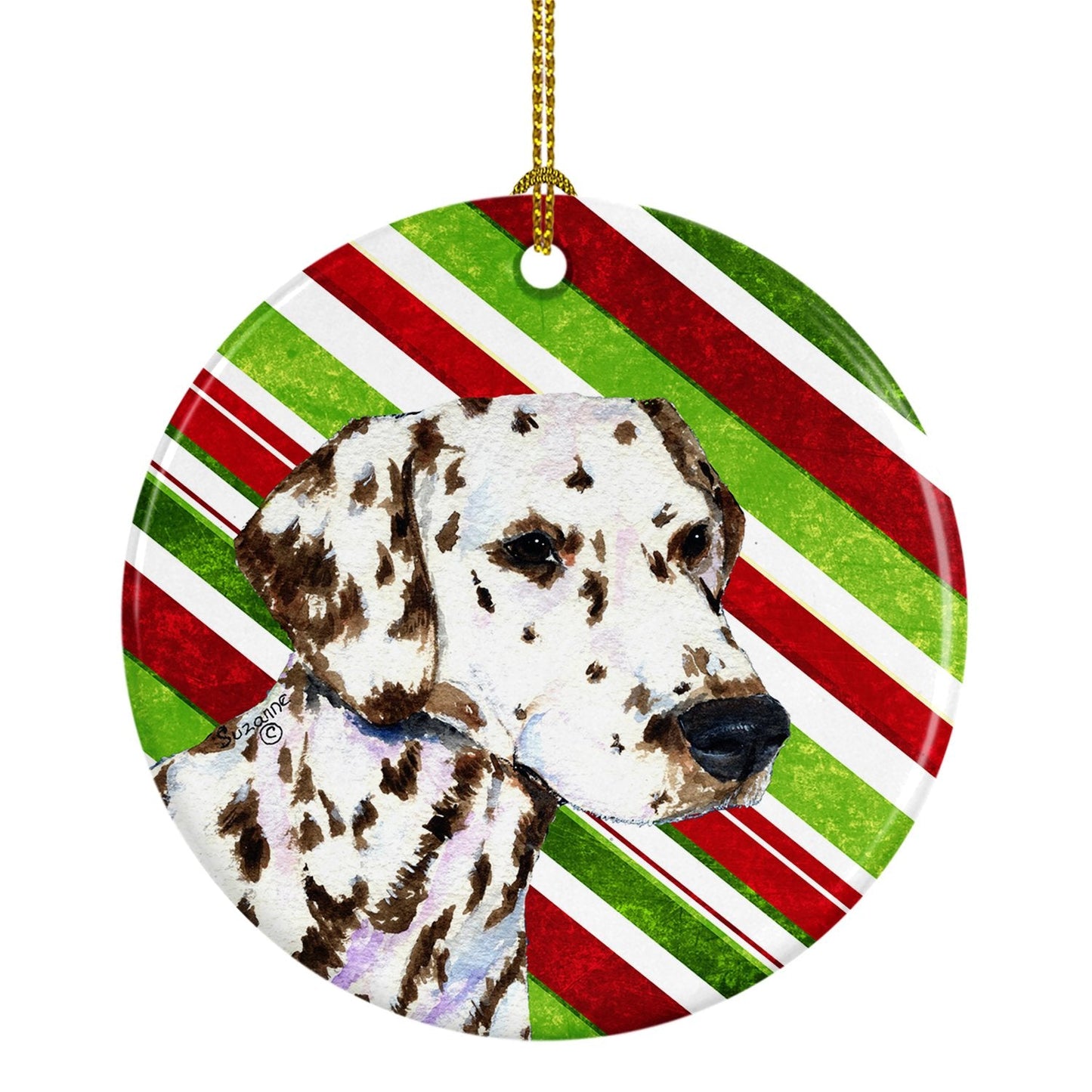 Dalmatian Candy Cane Holiday Christmas Ornament - Round Ceramic Ornament – Artist-Designed Keepsake Decoration SS4538