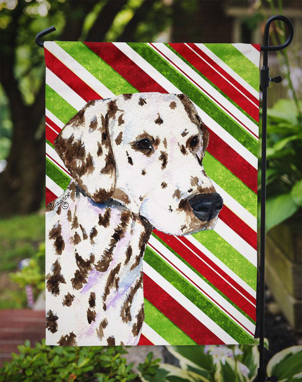 Dalmatian Candy Cane Holiday Christmas Garden Flag – Decorative Outdoor Yard Flag