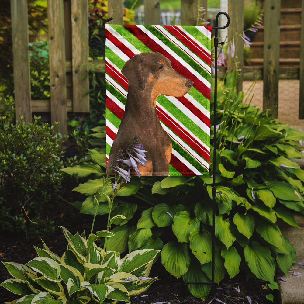 Doberman Candy Cane Holiday Christmas Garden Flag – Decorative Outdoor Yard Flag
