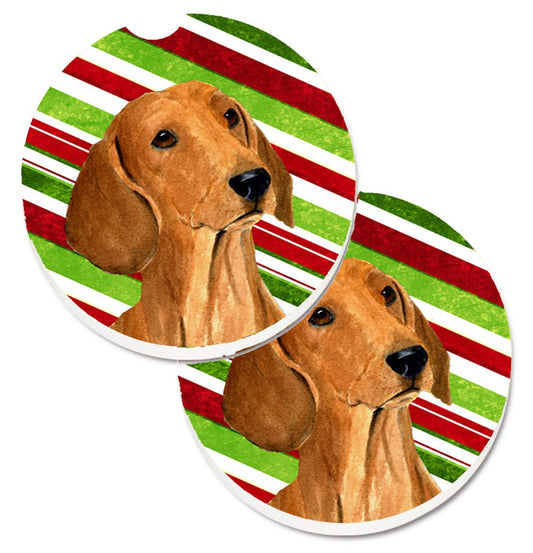Dachshund Candy Cane Holiday Christmas Car Coasters – Set of 2 - Absorbent Stone with Fun & Functional Artwork SS4556CARC