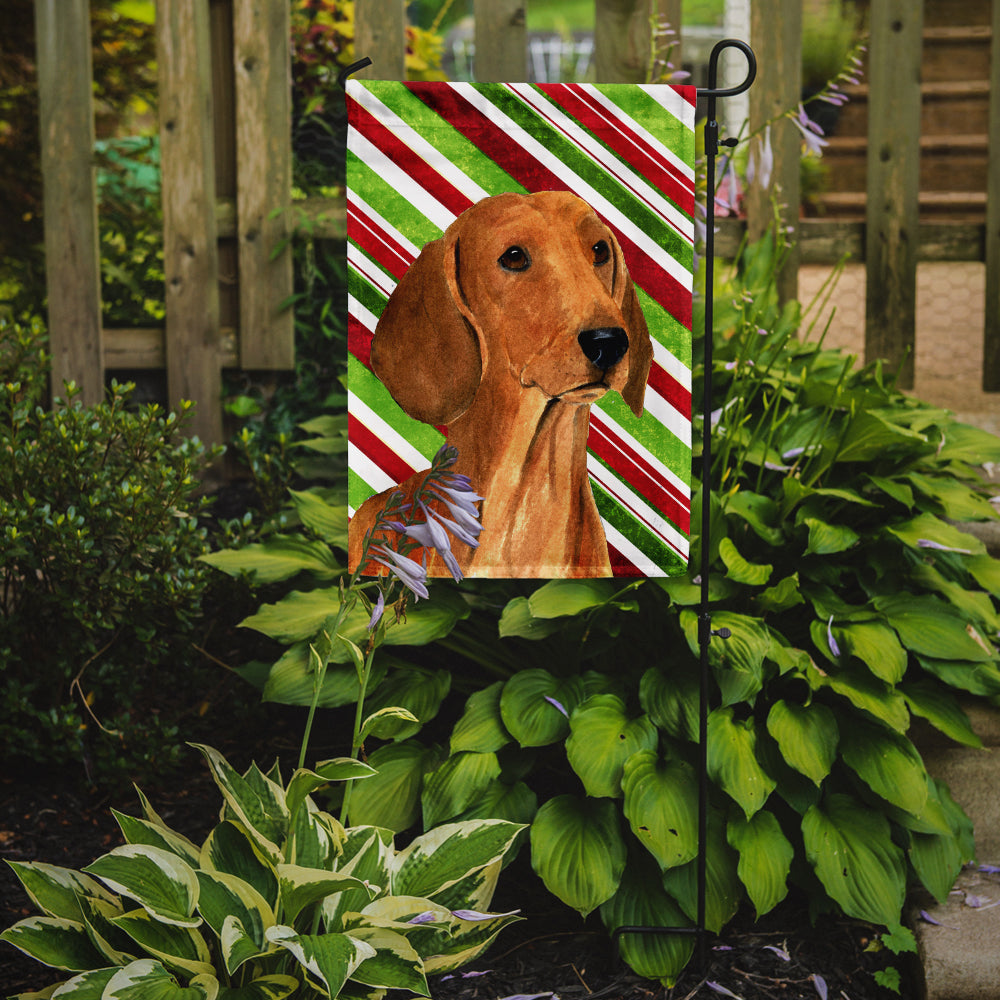 Dachshund Candy Cane Holiday Christmas Garden Flag – Decorative Outdoor Yard Flag