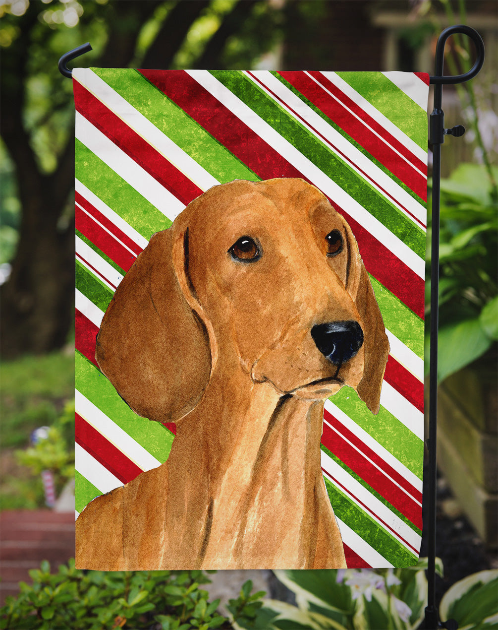 Dachshund Candy Cane Holiday Christmas Garden Flag – Decorative Outdoor Yard Flag