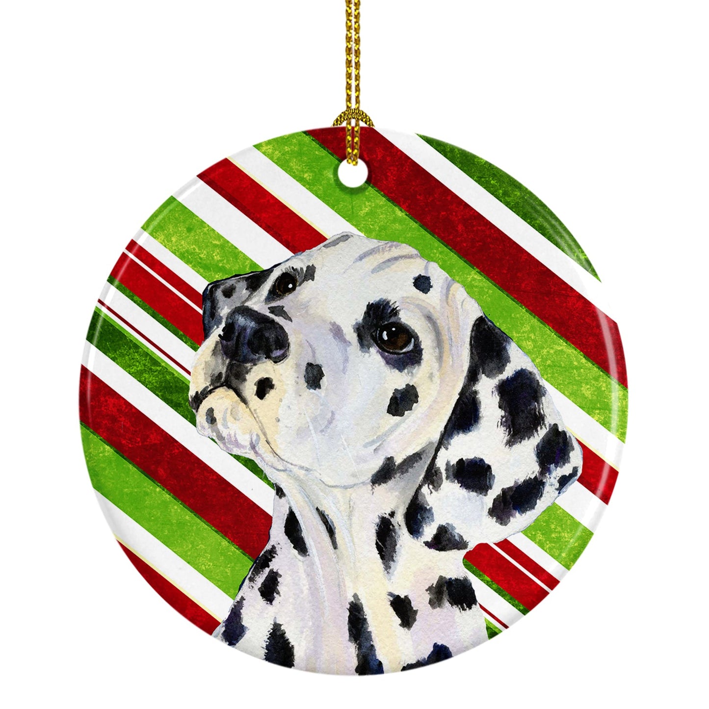 Dalmatian Candy Cane Holiday Christmas Ornament - Round Ceramic Ornament – Artist-Designed Keepsake Decoration SS4561
