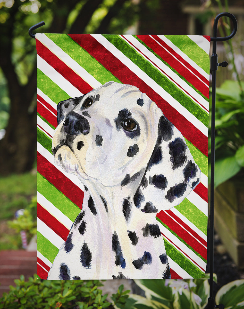 Dalmatian Candy Cane Holiday Christmas Garden Flag – Decorative Outdoor Yard Flag