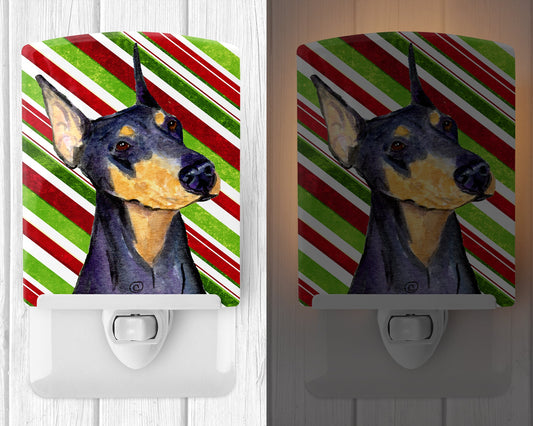 Doberman Candy Cane Holiday Christmas Ceramic Night Light SS4564CNL