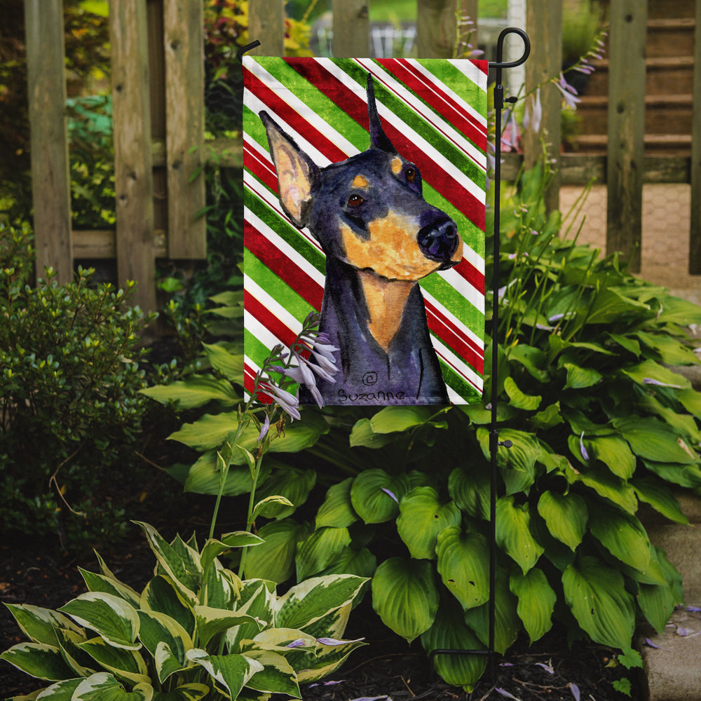 Doberman Candy Cane Holiday Christmas Garden Flag – Decorative Outdoor Yard Flag
