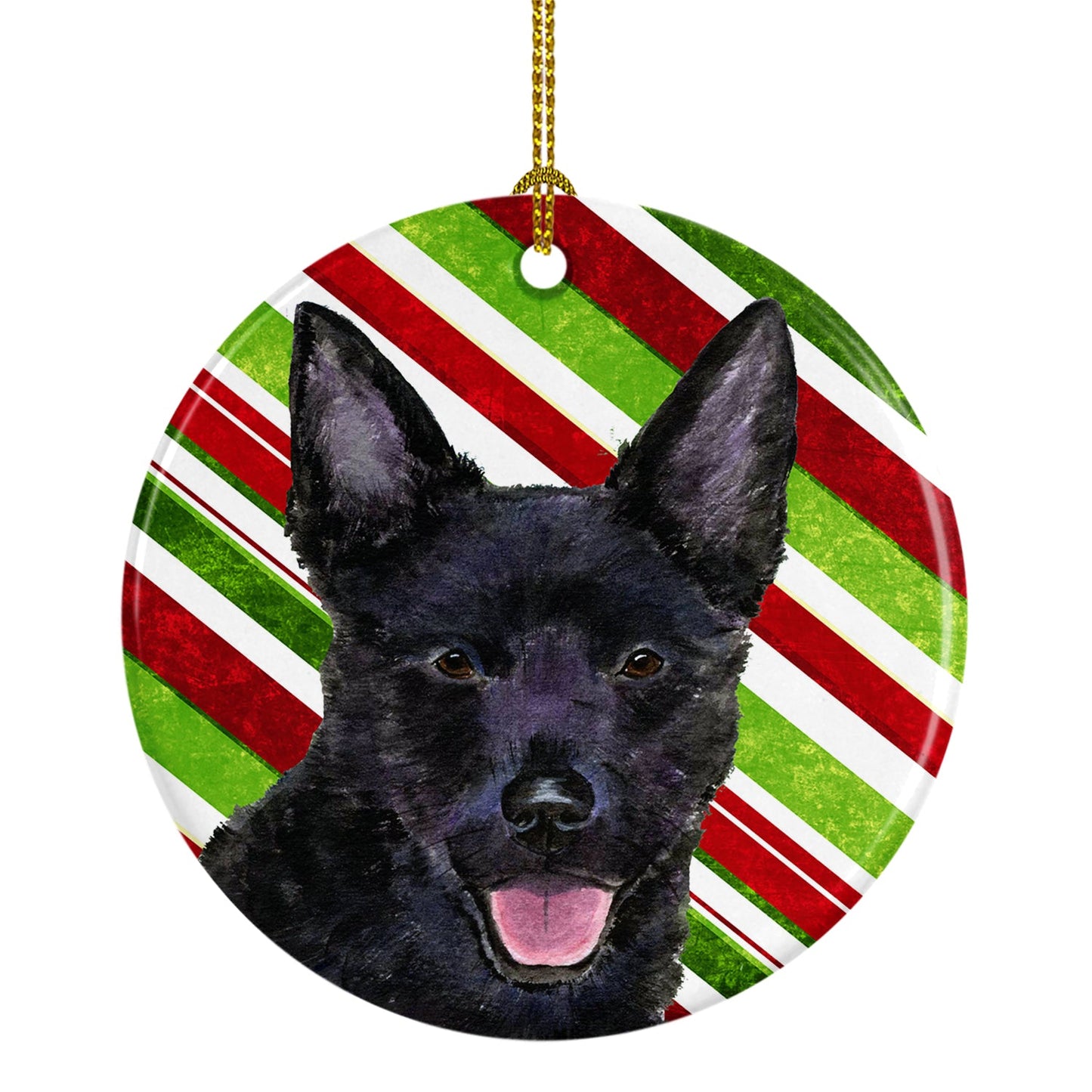 Australian Kelpie Candy Cane Holiday Christmas Ornament - Round Ceramic Ornament – Artist-Designed Keepsake Decoration SS4567