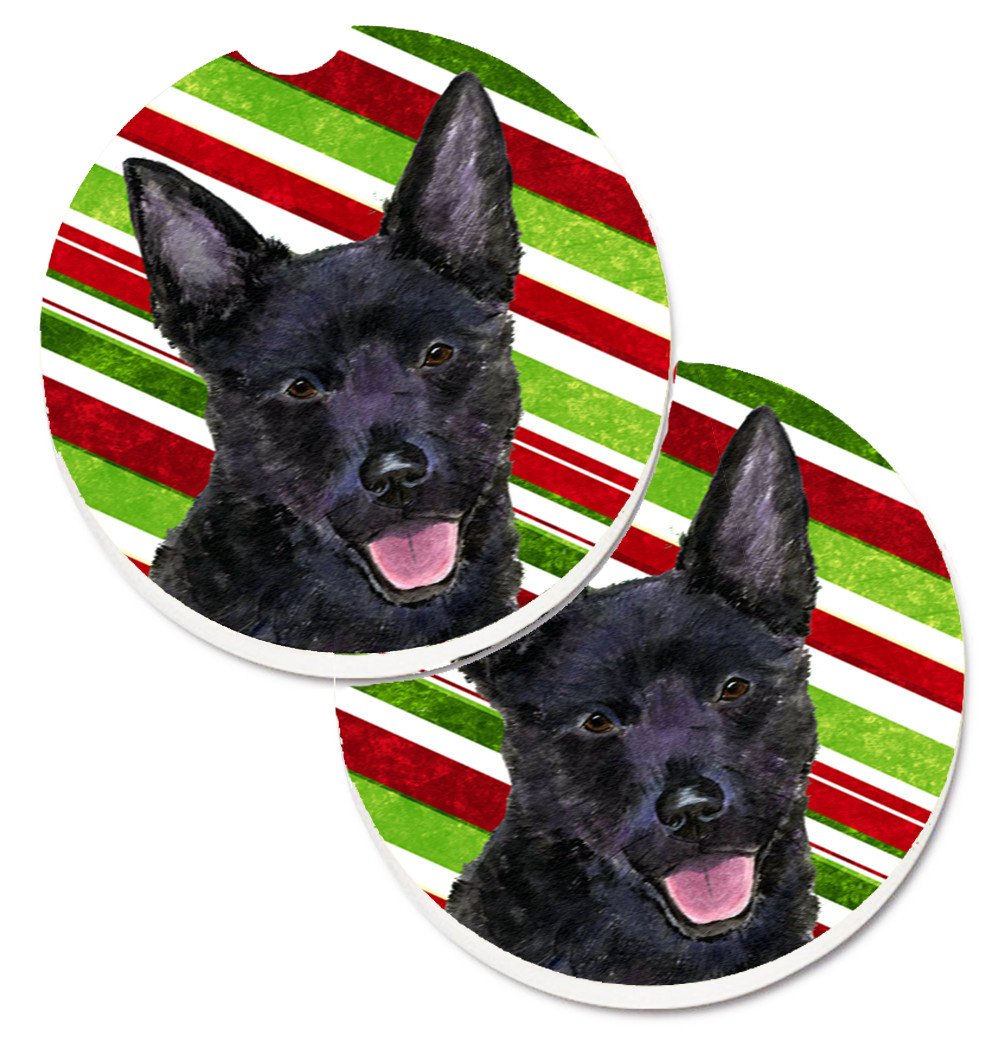 Australian Kelpie Candy Cane Holiday Christmas Car Coasters – Set of 2 - Absorbent Stone with Fun & Functional Artwork SS4567CARC