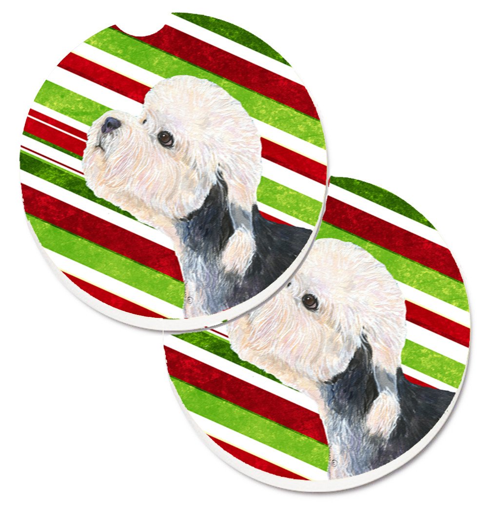 Dandie Dinmont Terrier Candy Cane Holiday Christmas Car Coasters – Set of 2 - Absorbent Stone with Fun & Functional Artwork SS4572CARC