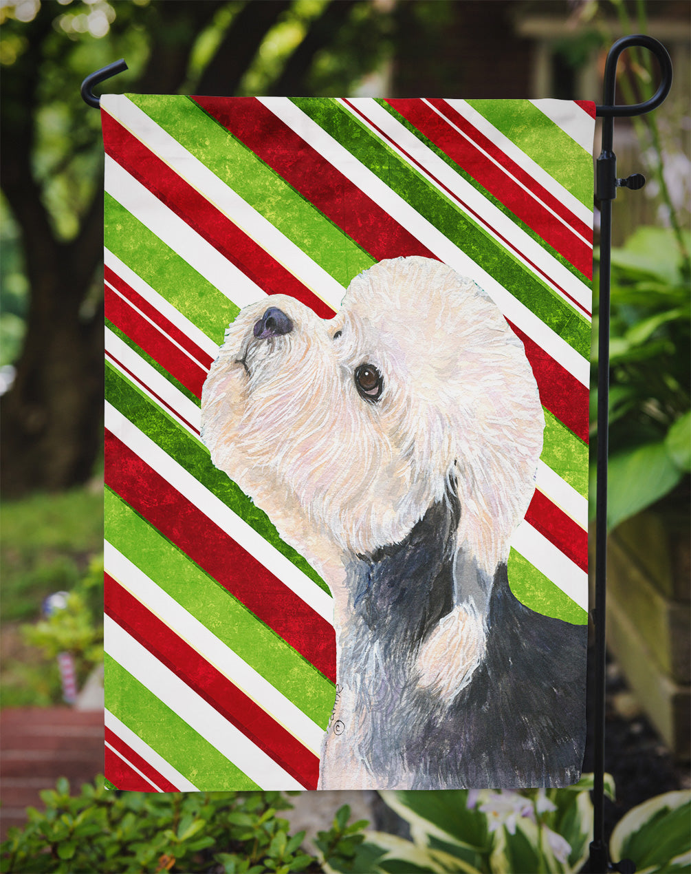 Dandie Dinmont Terrier Candy Cane Holiday Christmas Garden Flag – Decorative Outdoor Yard Flag