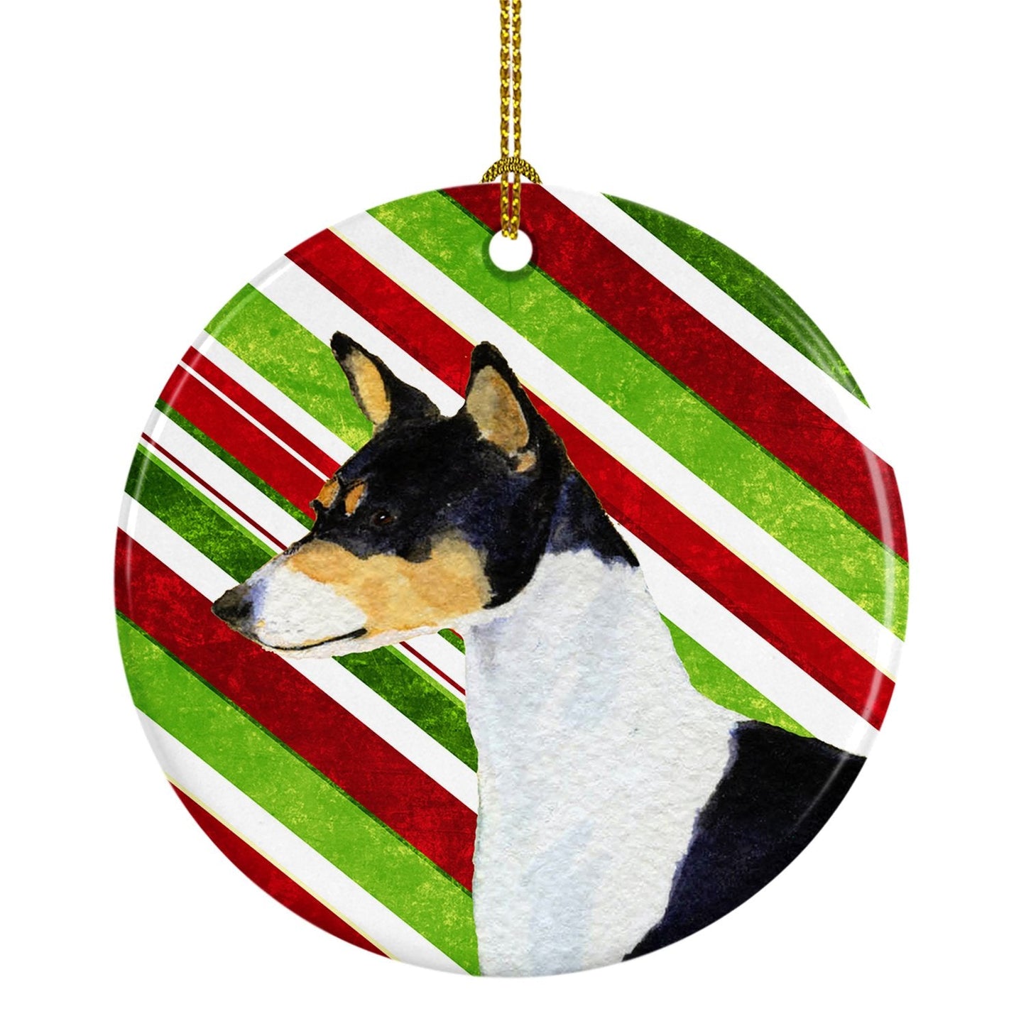Basenji Candy Cane Holiday Christmas Ornament - Round Ceramic Ornament – Artist-Designed Keepsake Decoration SS4583