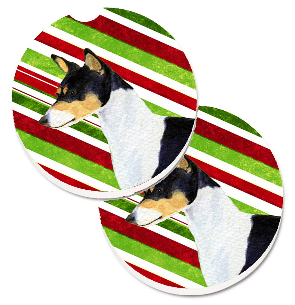 Basenji Candy Cane Holiday Christmas Car Coasters – Set of 2 - Absorbent Stone with Fun & Functional Artwork SS4583CARC