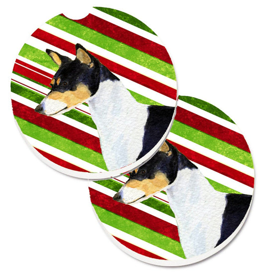 Basenji Candy Cane Holiday Christmas Car Coasters – Set of 2 - Absorbent Stone with Fun & Functional Artwork SS4583CARC