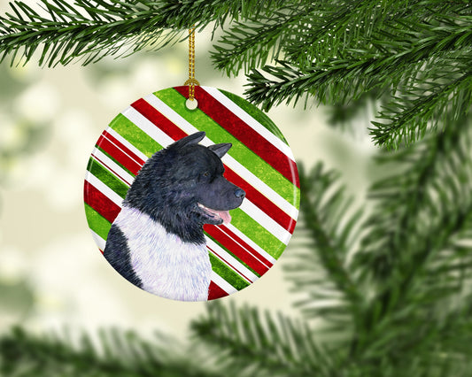 Akita Candy Cane Holiday Christmas Ornament - Round Ceramic Ornament – Artist-Designed Keepsake Decoration SS4590