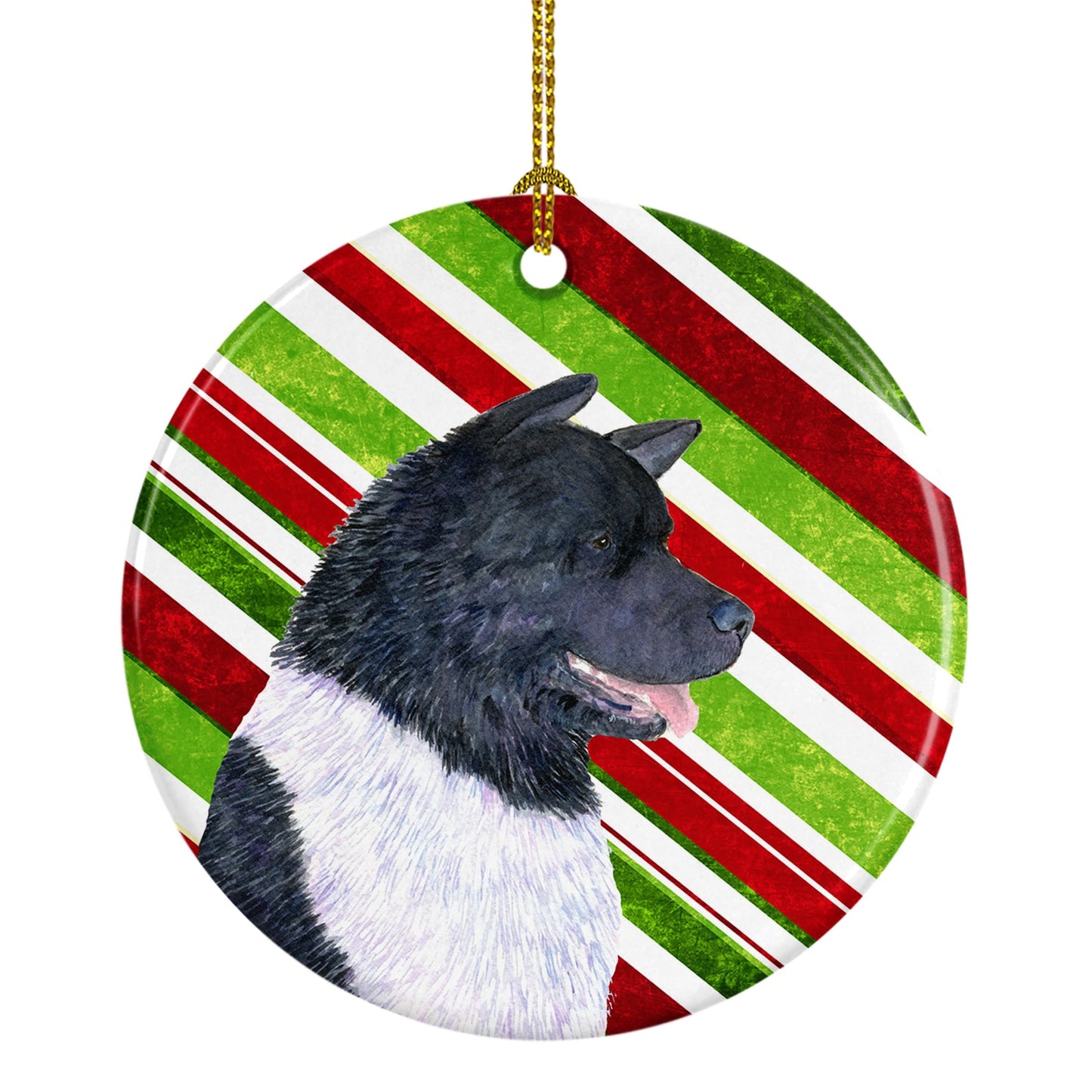 Akita Candy Cane Holiday Christmas Ornament - Round Ceramic Ornament – Artist-Designed Keepsake Decoration SS4590