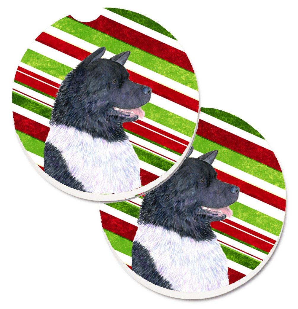 Akita Candy Cane Holiday Christmas Car Coasters – Set of 2 - Absorbent Stone with Fun & Functional Artwork SS4590CARC