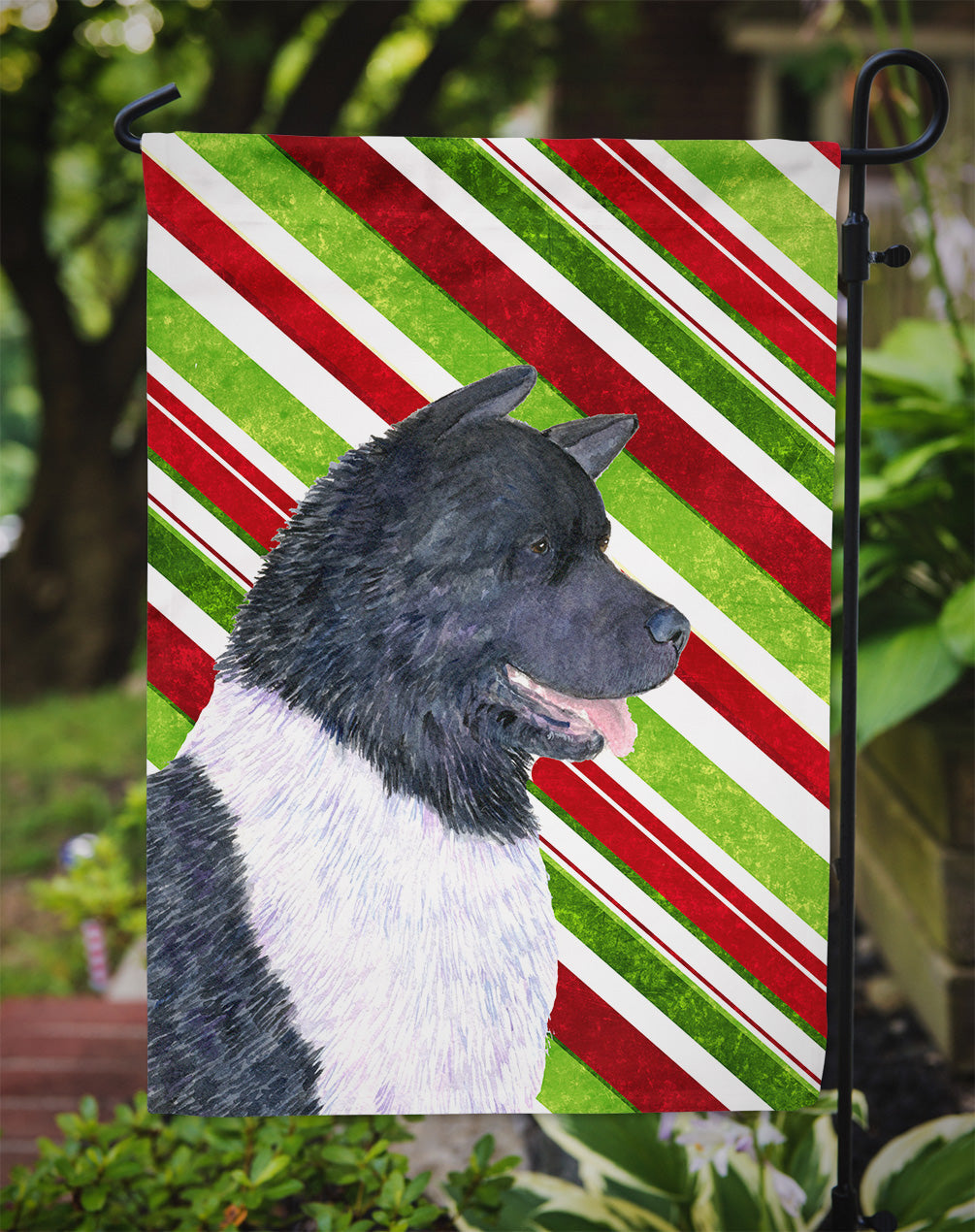 Akita Candy Cane Holiday Christmas Garden Flag – Decorative Outdoor Yard Flag