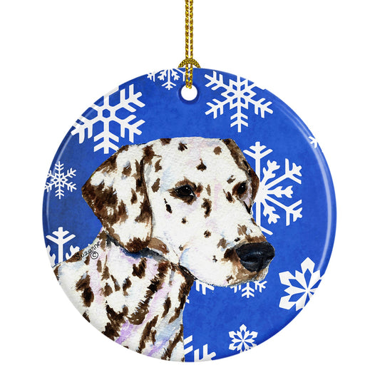 Dalmatian Winter Snowflakes Holiday Christmas Ornament - Round Ceramic Ornament – Artist-Designed Keepsake Decoration SS4607