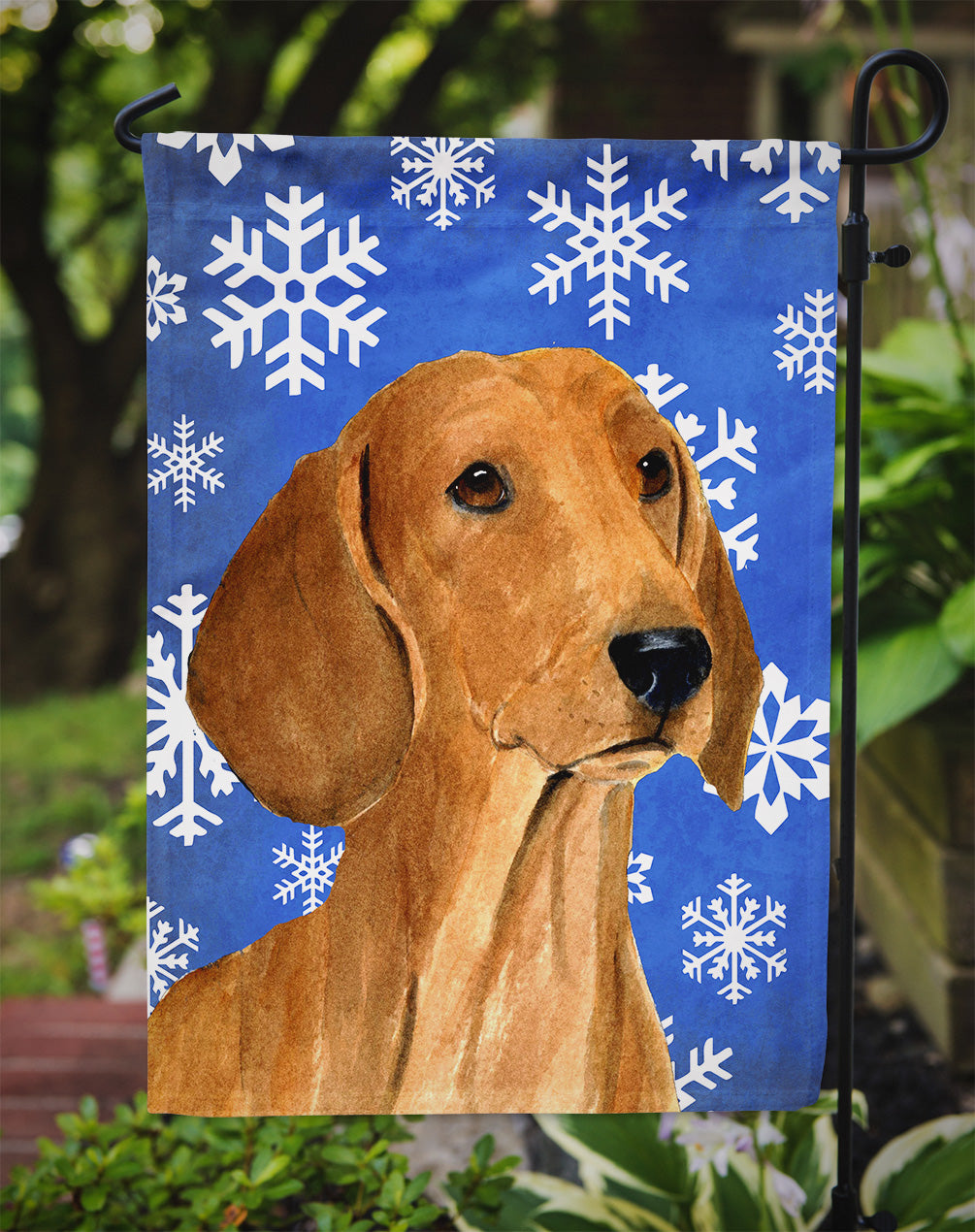 Dachshund Winter Snowflakes Holiday Garden Flag – Decorative Outdoor Yard Flag