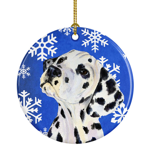Dalmatian Winter Snowflakes Holiday Christmas Ornament - Round Ceramic Ornament – Artist-Designed Keepsake Decoration SS4630