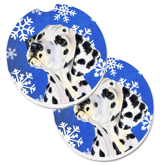 Dalmatian Winter Snowflakes Holiday Car Coasters – Set of 2 - Absorbent Stone with Fun & Functional Artwork SS4630CARC