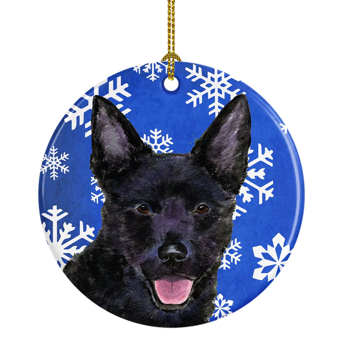 Australian Kelpie Winter Snowflakes Holiday Christmas Ornament - Round Ceramic Ornament – Artist-Designed Keepsake Decoration SS4636