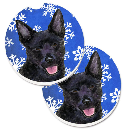 Australian Kelpie Winter Snowflakes Holiday Car Coasters – Set of 2 - Absorbent Stone with Fun & Functional Artwork SS4636CARC